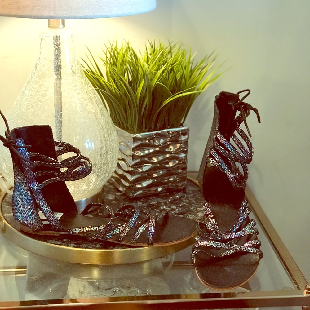 Black Metallic Gladiator Sandals